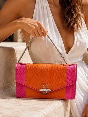 MONIKA CHIANG NWT Colorblock Embossed Leather Clutch  Bag Pink Orange Purse Y2K